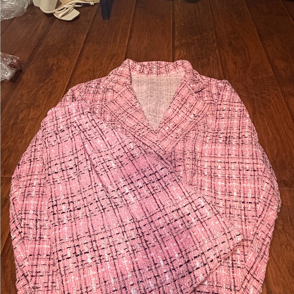 SHEIN Pink Tweed Blazer Jacket